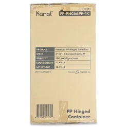Karat Polypropylene Plastic Hinged Container 6 x 6 x 3 Black/Clear Plastic 50/Pack 6 Packs/Carton