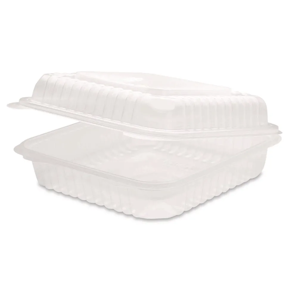 Karat Polypropylene Plastic Hinged Container 9.35 x 9.22 x 3.17 Clear Plastic 50/Pack 4 Packs/Carton
