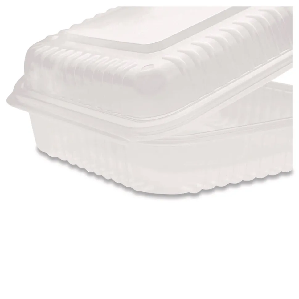 Karat Polypropylene Plastic Hinged Container 9.35 x 9.22 x 3.17 Clear Plastic 50/Pack 4 Packs/Carton