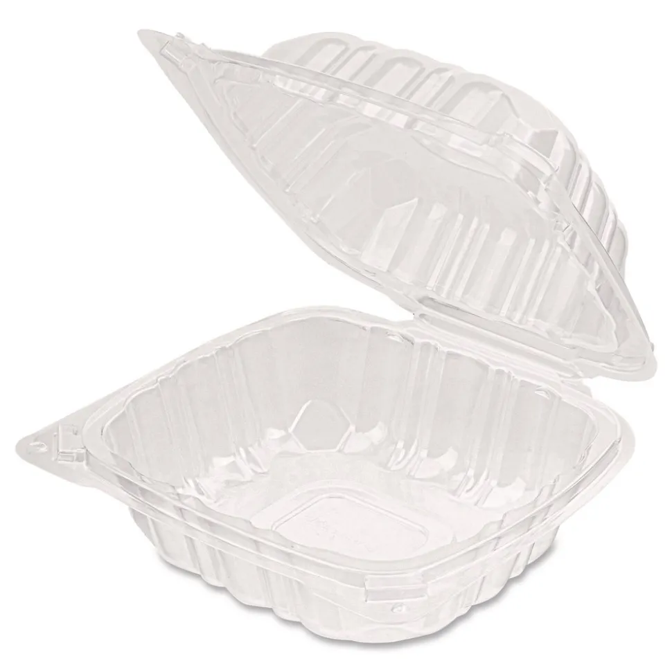 Karat Polypropylene Plastic Hinged Container 6 x 6 x 3.3 Clear Plastic 50/Pack 6 Packs/Carton