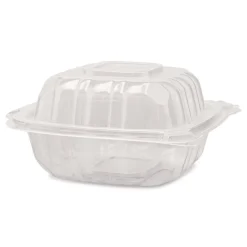 Karat Polypropylene Plastic Hinged Container 6 x 6 x 3.3 Clear Plastic 50/Pack 6 Packs/Carton