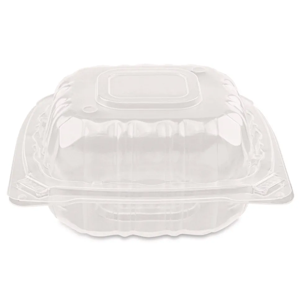 Karat Polypropylene Plastic Hinged Container 6 x 6 x 3.3 Clear Plastic 50/Pack 6 Packs/Carton