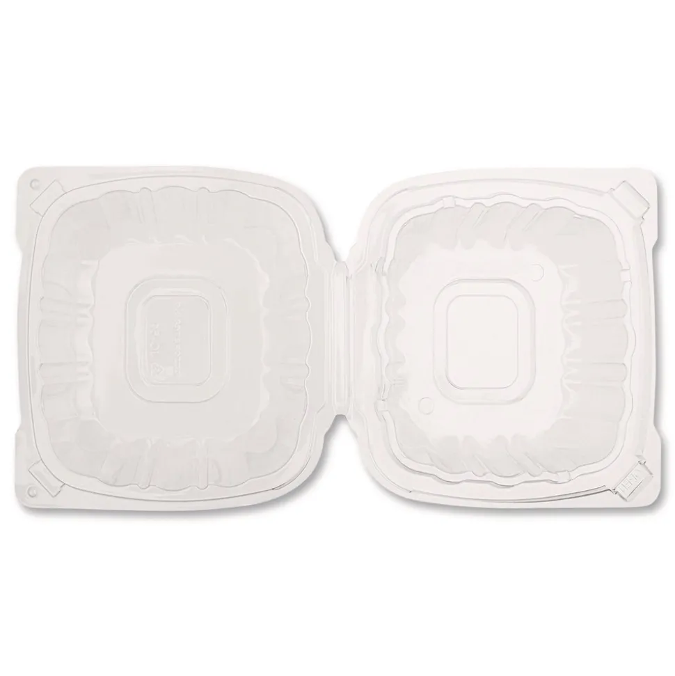 Karat Polypropylene Plastic Hinged Container 6 x 6 x 3.3 Clear Plastic 50/Pack 6 Packs/Carton