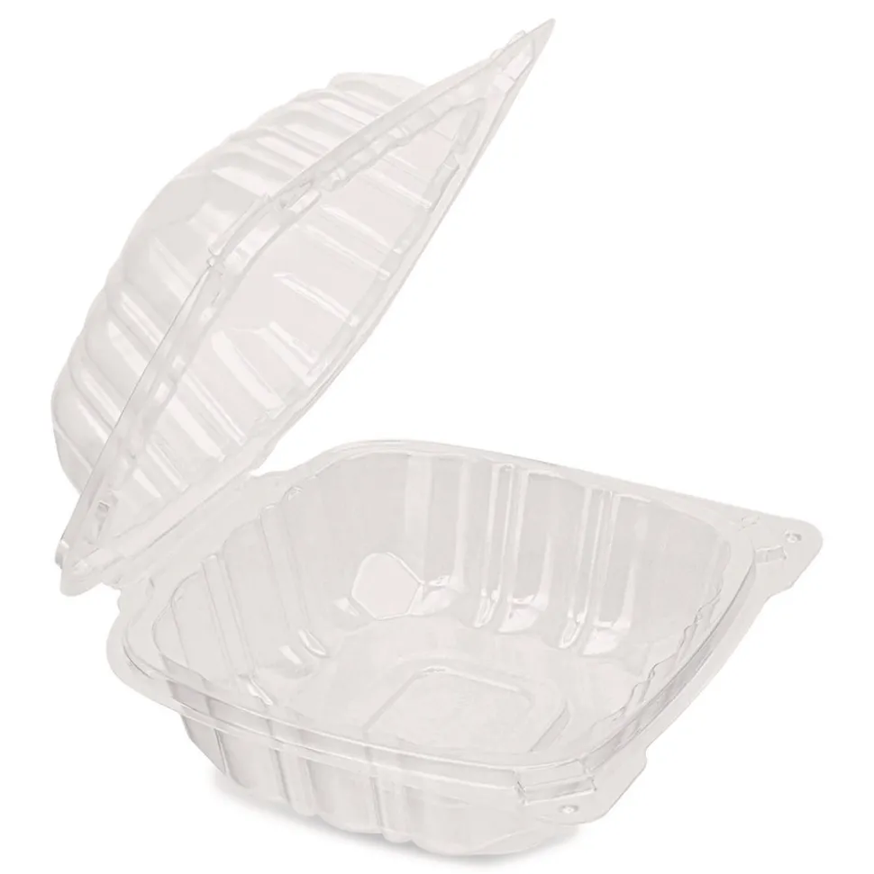 Karat Polypropylene Plastic Hinged Container 6 x 6 x 3.3 Clear Plastic 50/Pack 6 Packs/Carton
