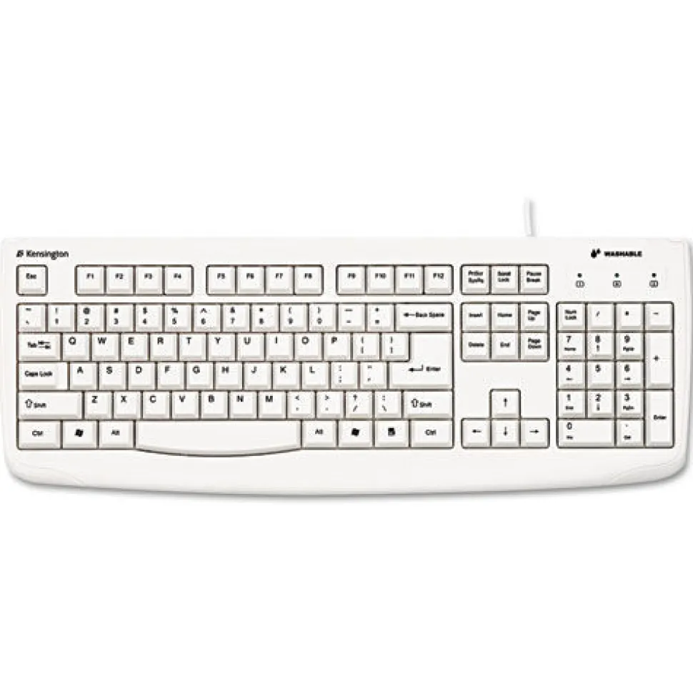 Kensington Pro Fit USB Washable Keyboard, 104 Keys - White