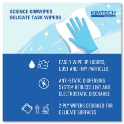 Kimtech Kimwipes 14.7 in. x 16.6 in. 2-Ply Delicate Task Wipers - Unscented, White (1350/Carton)