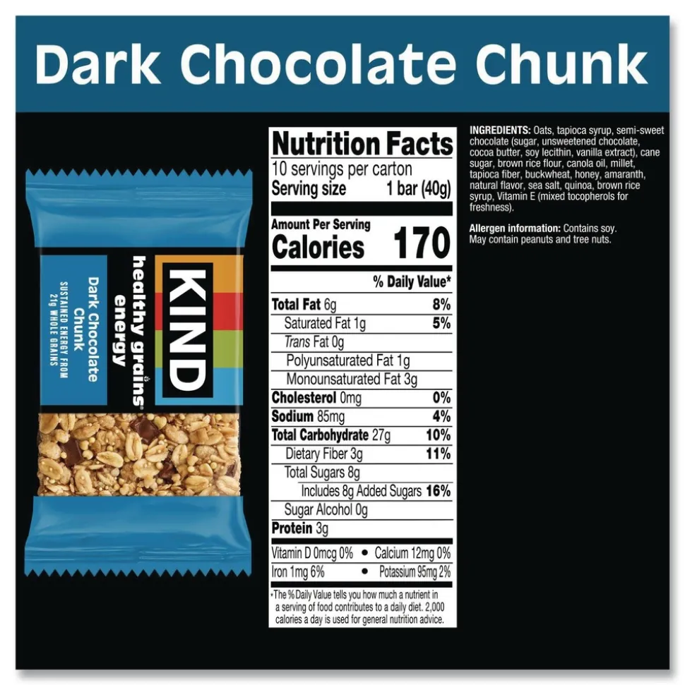 KIND 1.4 oz Healthy Grains Energy Bars - Dark Chocolate Chunk (10/Box)