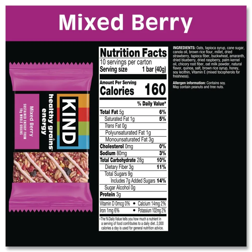 KIND 1.4 oz Healthy Grains Energy Bars - Mixed Berry (10/Box)