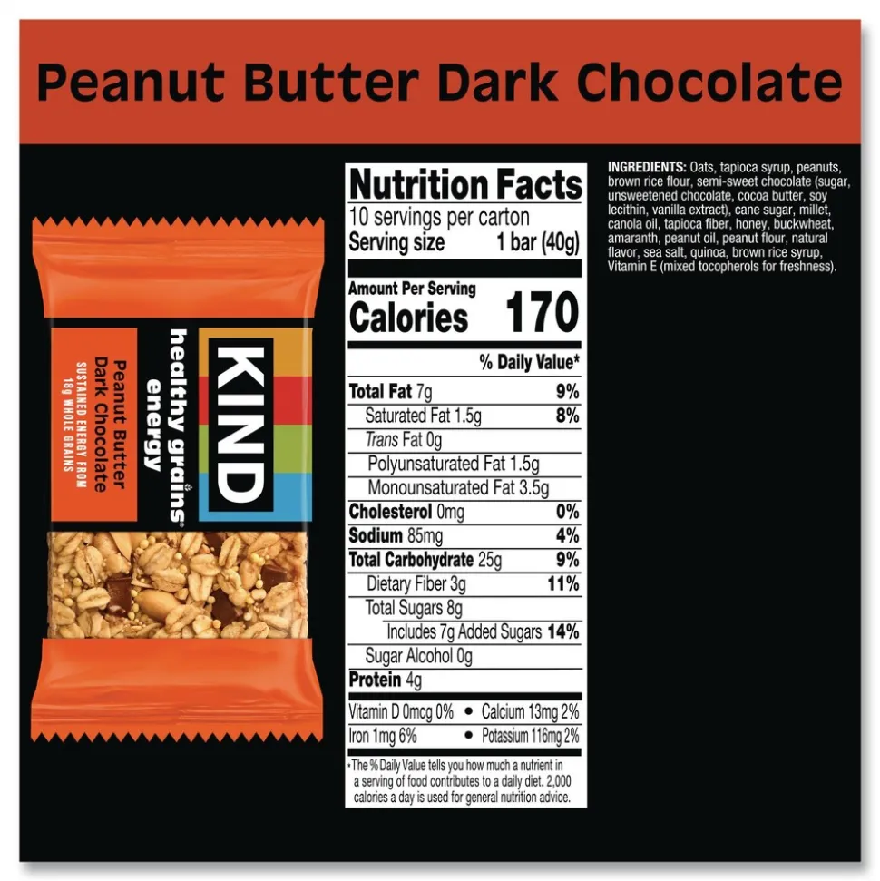KIND 1.4 oz Healthy Grains Energy Bars - Peanut Butter Dark Chocolate (10/Box)