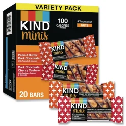 KIND 0.74 oz Minis Variety Pack - Dark Chocolate Cherry Cashew/Peanut Butter Dark Chocolate (20/Box)