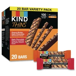 KIND 0.74 oz Thins Bar Variety Pack - Dark Chocolate Cherry Cashew/Peanut Butter Dark Chocolate (20/Box)