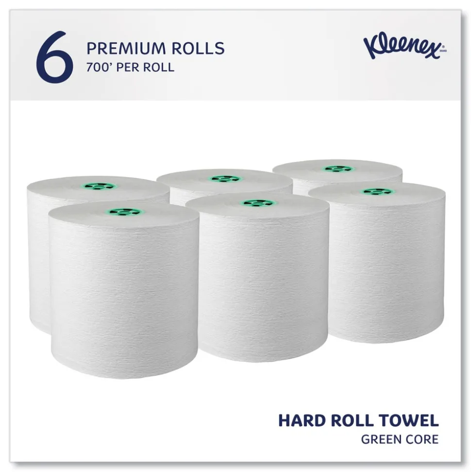 Kleenex 7.5 in. x 700 ft. Hard Roll Paper Towels with Green Core - White (6/Carton)
