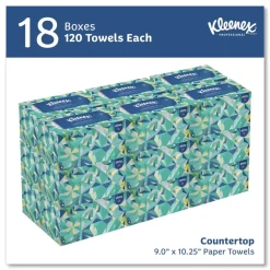 Kleenex 9 in. x 10.5 in. 1-Ply POP-UP Box Cloth Hand Towels - Unscented, White (2160/Carton)