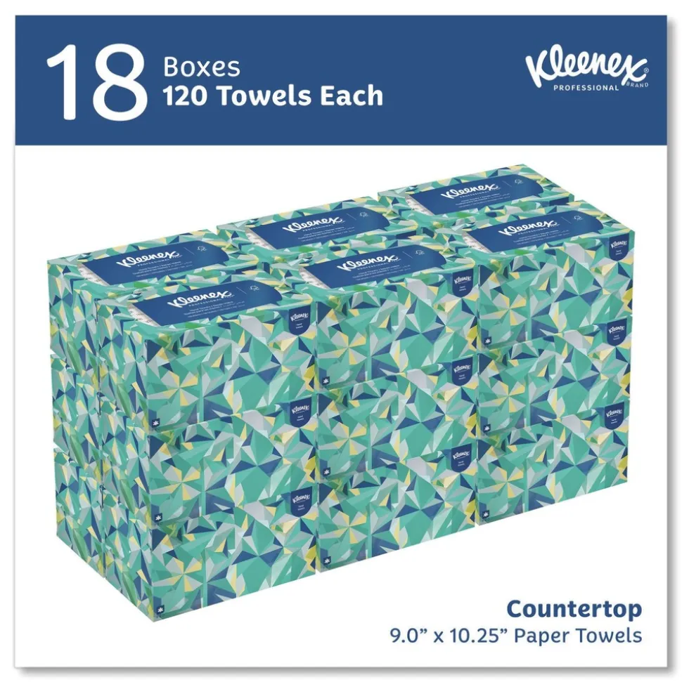 Kleenex 9 in. x 10.5 in. 1-Ply POP-UP Box Cloth Hand Towels - Unscented, White (2160/Carton)