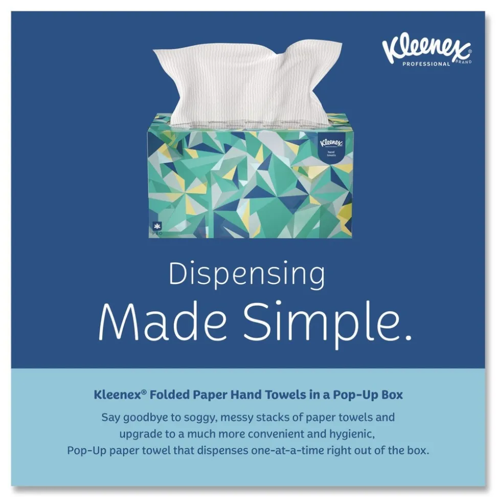 Kleenex 9 in. x 10.5 in. 1-Ply POP-UP Box Cloth Hand Towels - Unscented, White (2160/Carton)