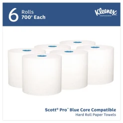 Kleenex 1-Ply 7.5 in. x 700 ft. Hard Roll Paper Towels with Premium Absorbency Pockets - White with Gray Core (6/Carton)