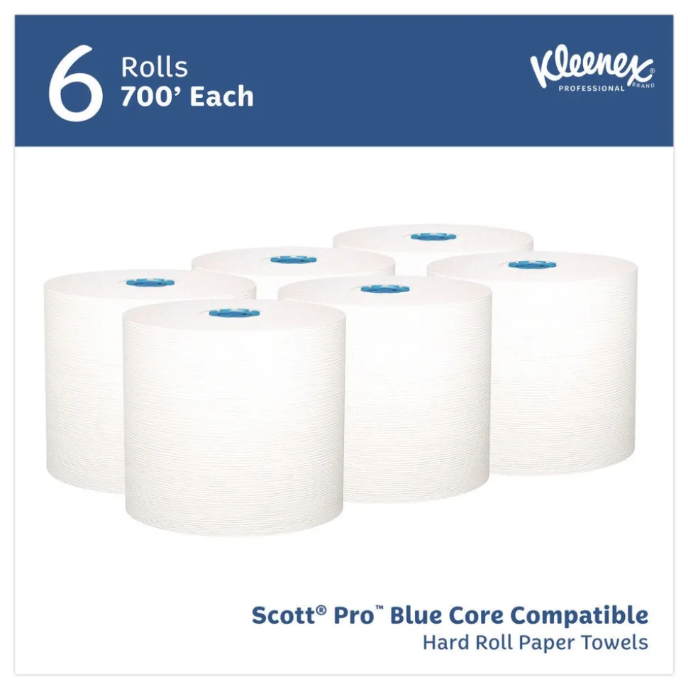 Kleenex 1-Ply 7.5 in. x 700 ft. Hard Roll Paper Towels with Premium Absorbency Pockets - White with Gray Core (6/Carton)