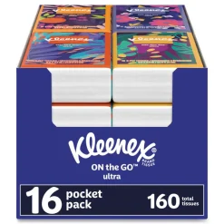 Kleenex 3-Ply On The Go Packs Facial Tissues - White (10/Pouch, 16 Pouches/Pack, 6 Packs/Carton)