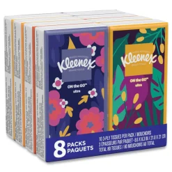 Kleenex 3-Ply On The Go Packs Facial Tissues - White (8/Pack)