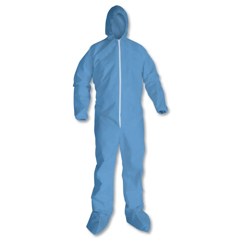 KleenGuard A65 Zipper Front Hood and Boot Flame-Resistant Coveralls with Elastic Wrist and Ankles - Quadruple Extra Large/Blue (21/Carton)