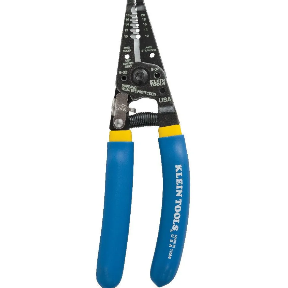 Klein Tools 7.4 in. Solid and Stranded Copper Wire Stripper and Cutter - Blue/Yellow