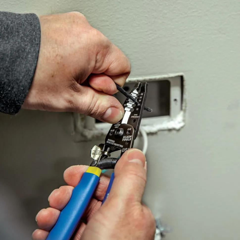 Klein Tools 7.4 in. Solid and Stranded Copper Wire Stripper and Cutter - Blue/Yellow