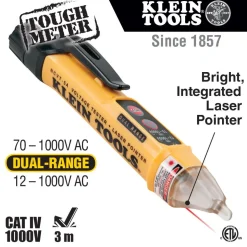 Klein Tools Dual Range Cordless Non-Contact Voltage Tester Kit and GFCI Receptacle with 2 Batteries