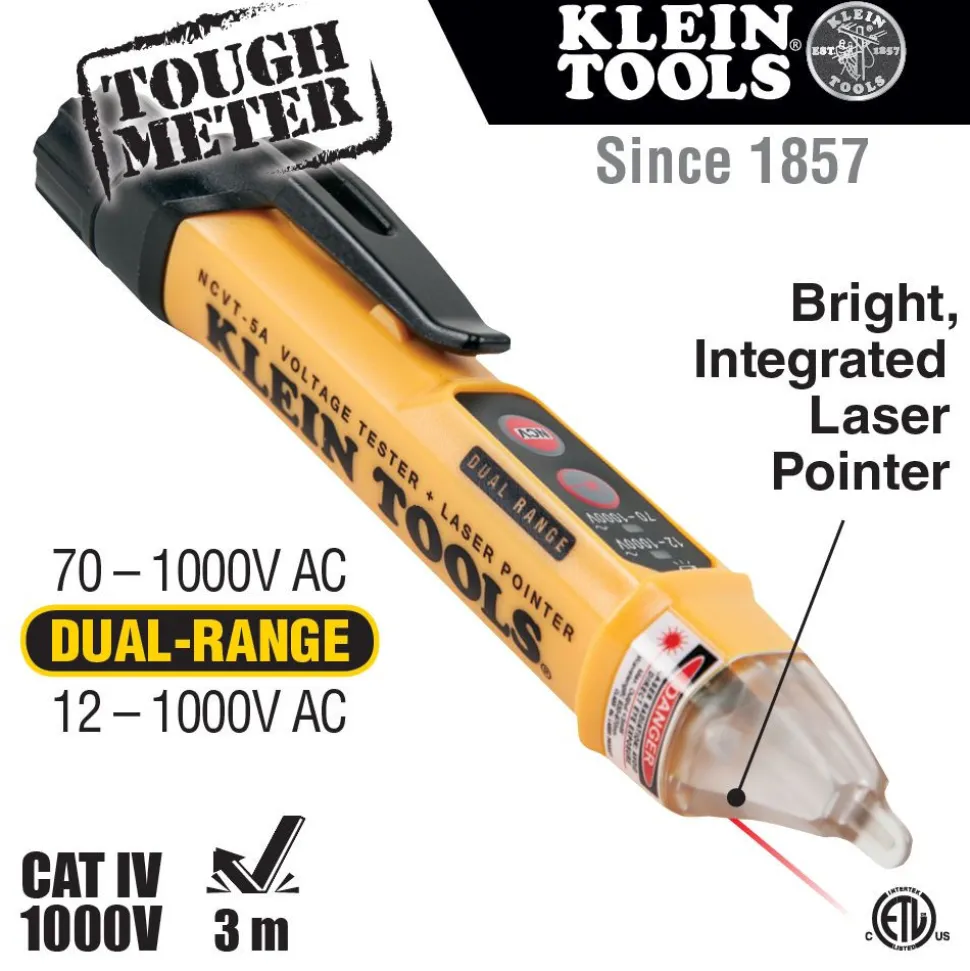 Klein Tools Dual Range Cordless Non-Contact Voltage Tester Kit and GFCI Receptacle with 2 Batteries