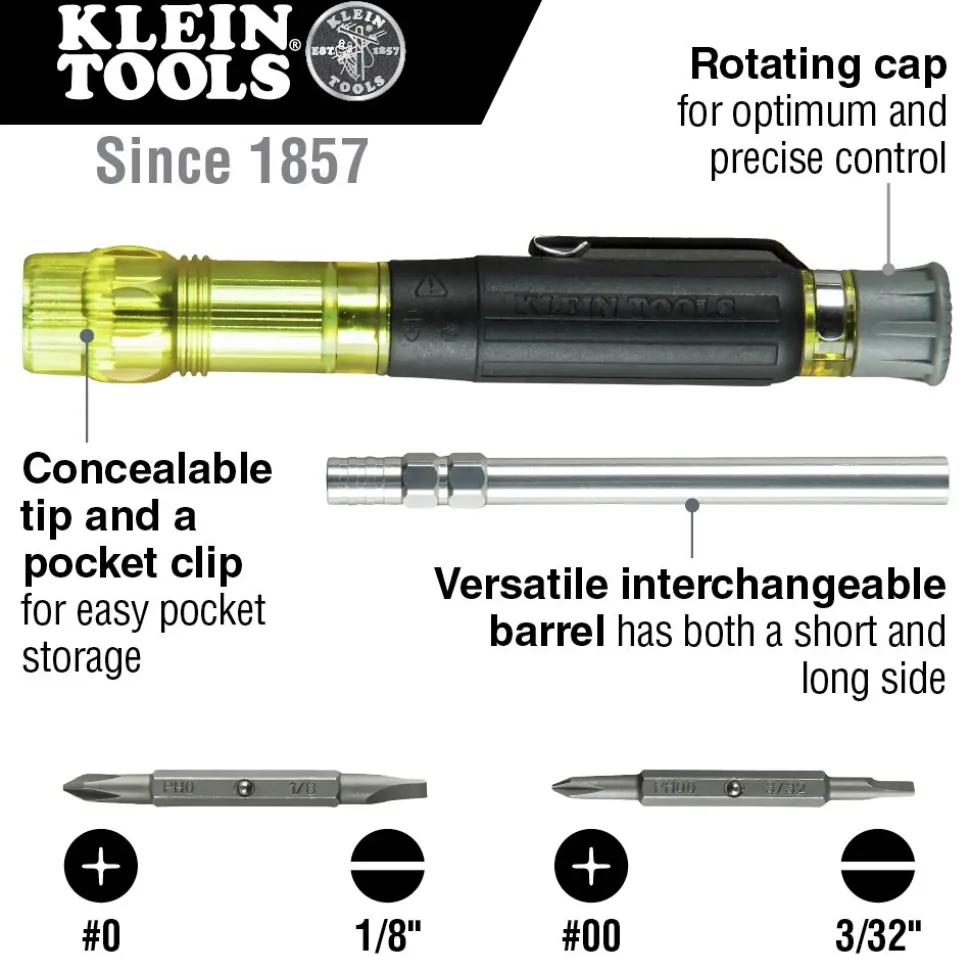 Klein Tools 4-in-1 Electronics Multi-Bit Pocket Screwdriver Set with Professional Phillips and Slotted Bits