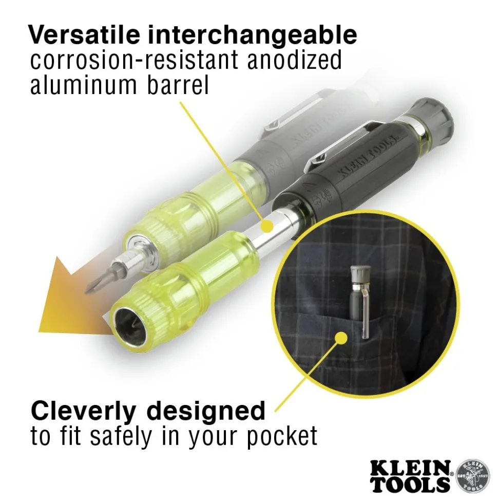 Klein Tools 4-in-1 Electronics Multi-Bit Pocket Screwdriver Set with Professional Phillips and Slotted Bits