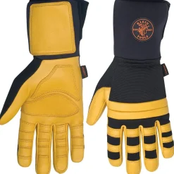 Klein Tools Soft Grain Leather Lineman Work Gloves with Padded Knuckles - Black/ Yellow, X-Large