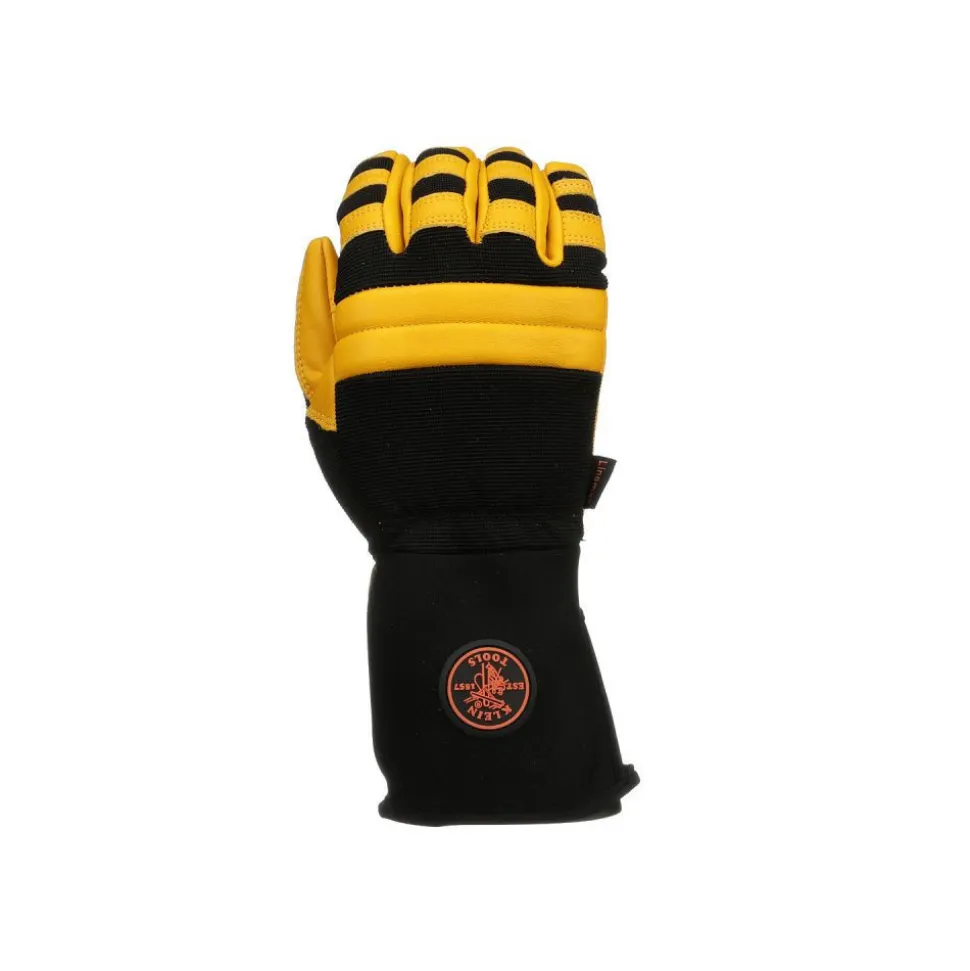 Klein Tools Soft Grain Leather Lineman Work Gloves with Padded Knuckles - Black/ Yellow, X-Large