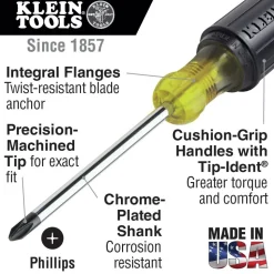 Klein Tools Stubby Slotted and Phillips Screwdriver Set with 5/16 in. Cabinet-Tips and #2 Phillips-Tip