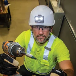 Klein Tools Vented-Class C Safety Helmet with Rechargeable Headlamp - White