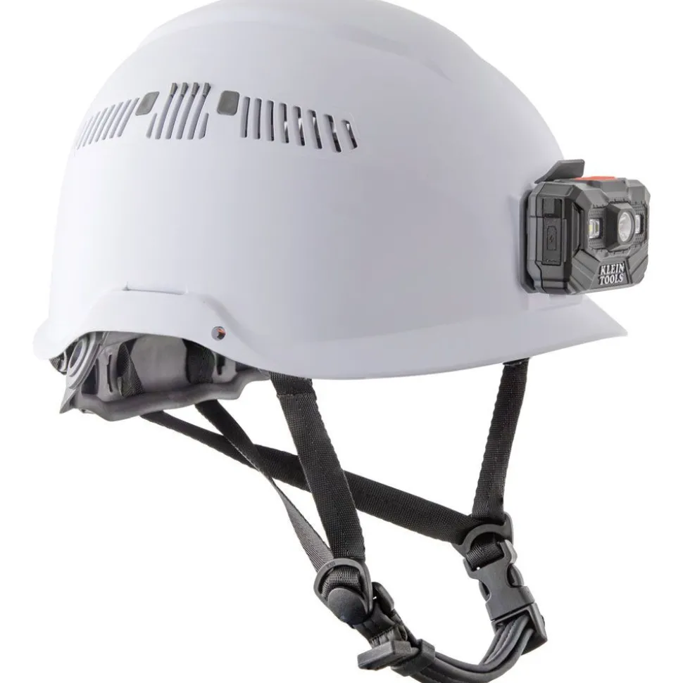 Klein Tools Vented-Class C Safety Helmet with Rechargeable Headlamp - White