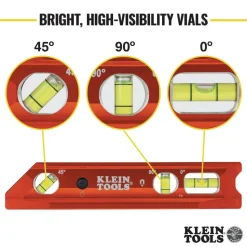 Klein Tools Water/Impact Resistant Lighted Torpedo Level with Magnet, 3 Vials and V-Groove