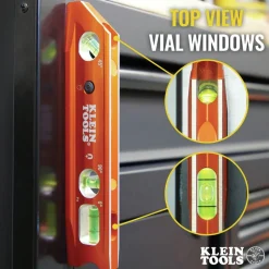 Klein Tools Water/Impact Resistant Lighted Torpedo Level with Magnet, 3 Vials and V-Groove