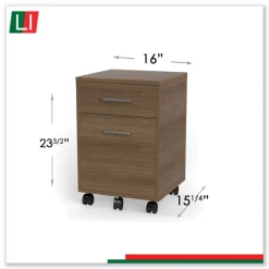 Linea Italia Urban 16 in. x 15.25 in. x 23.75 in. Legal/A4 Left or Right 2-Drawers Box/File Mobile File Pedestal - Natural Walnut