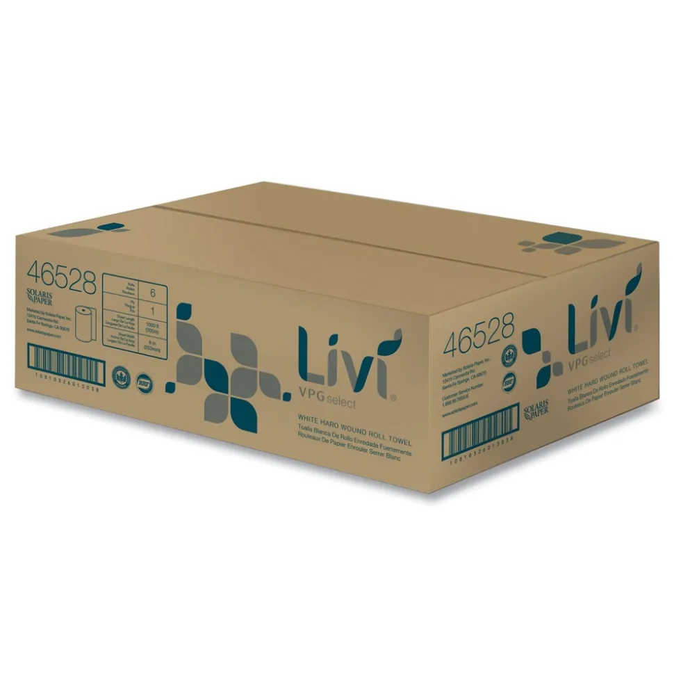 Livi VPG Select 8 in. x 1000 ft. 1-Ply Hard Wound Roll Towel - White (1-Carton)