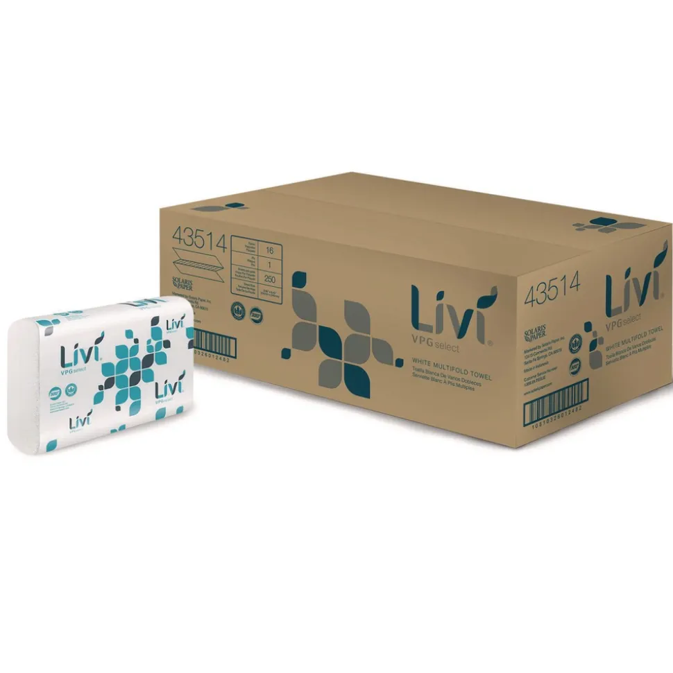 Livi VPG Select 9.45 in. x 9.06 in. 1-Ply Multifold Towel - White (16/Carton)