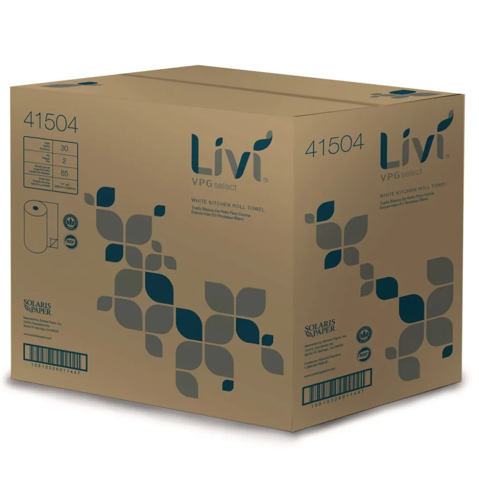 Livi VPG Select 10.98 in. x 9.98 in. 2-Ply Kitchen Roll Towel - White (30 Rolls/Carton)