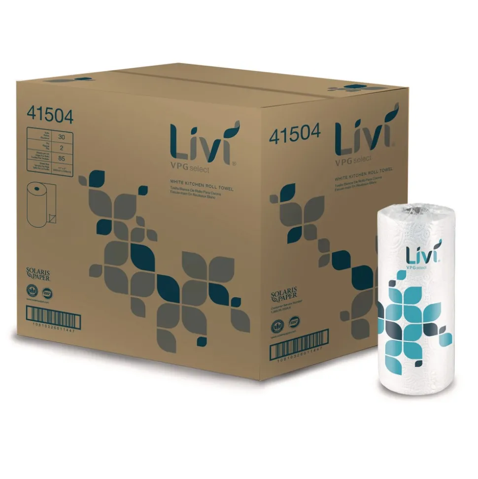 Livi VPG Select 10.98 in. x 9.98 in. 2-Ply Kitchen Roll Towel - White (30 Rolls/Carton)