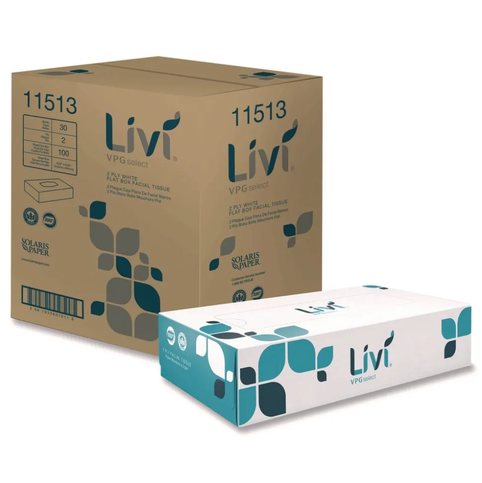 Livi VPG Select 2-Ply Flat Box Facial Tissue - White (30 Boxes/Carton)
