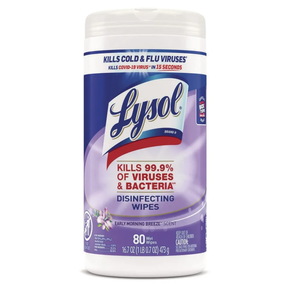 LYSOL Brand 19200-89347 7 in. x 7.25 in. 1-Ply Disinfecting Wipes - Early Morning Breeze, White (6 Canisters/Carton)