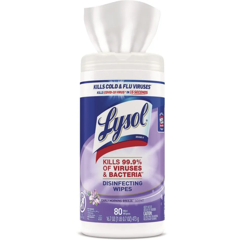 LYSOL Brand 19200-89347 7 in. x 7.25 in. 1-Ply Disinfecting Wipes - Early Morning Breeze, White (6 Canisters/Carton)