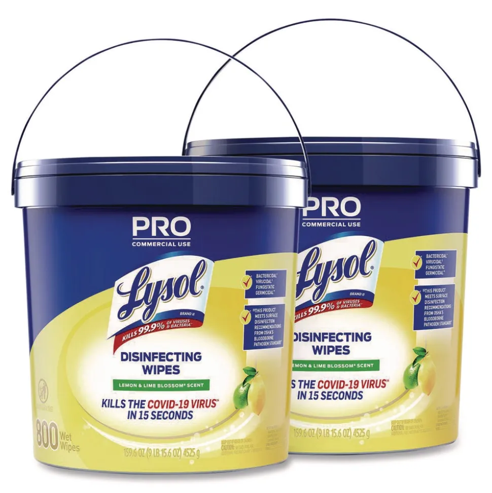 LYSOL Brand 19200-99856 6 in. x 8 in. 1-Ply Professional Disinfecting Wipe Bucket - Lemon and Lime Blossom White (2/Carton)