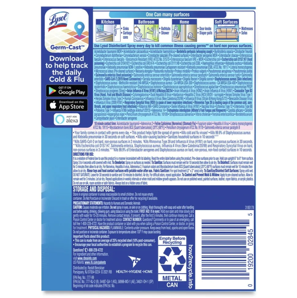 LYSOL Brand 19200-02845 12.5 oz. Aerosol Spring Waterfall Liquid Disinfectant Spray (12/Carton)