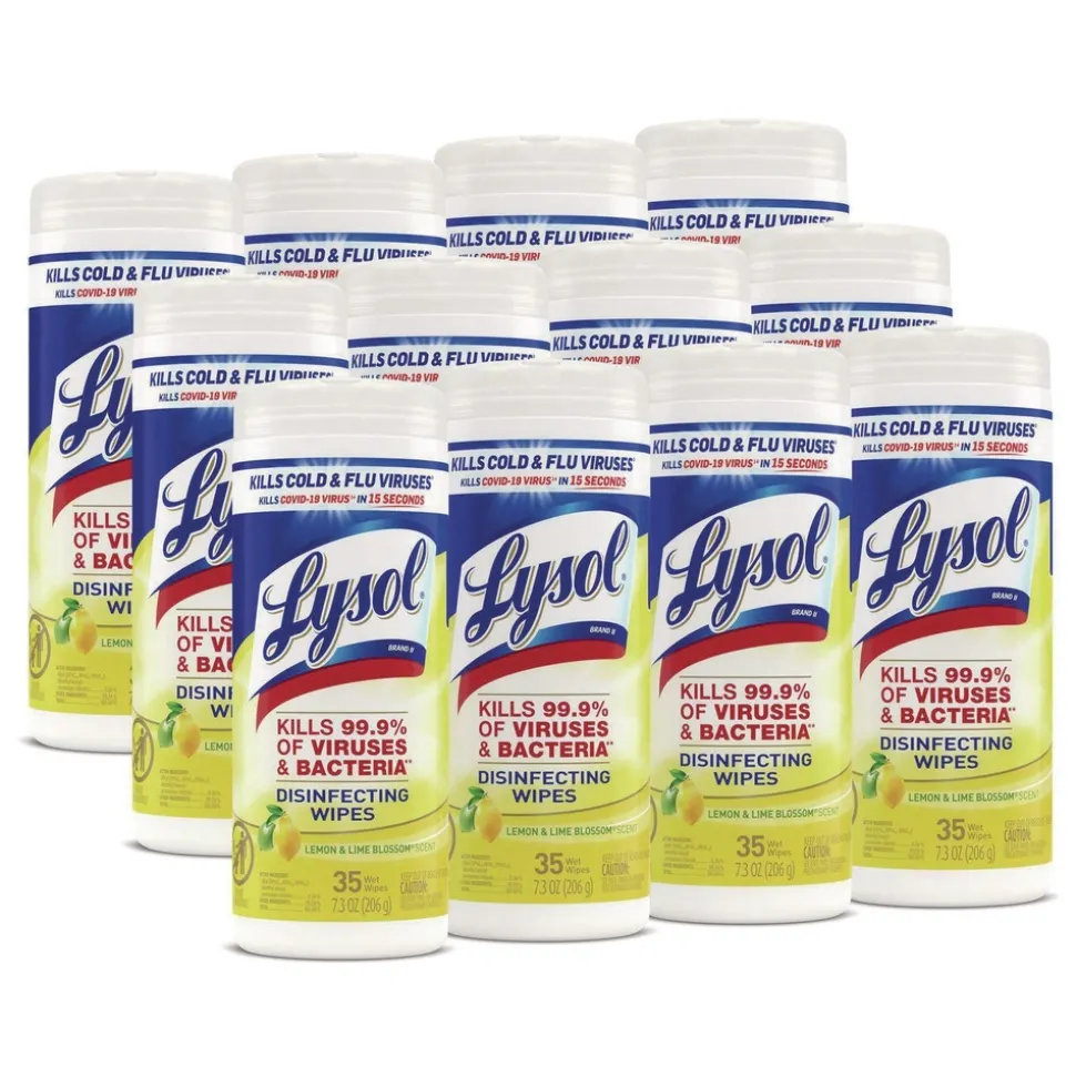 LYSOL Brand 7 in. x 7.25 in. 1-Ply Disinfecting Wipes - Lemon and Lime Blossom, White (35 Wipes/Canister, 12 Canisters/Carton)