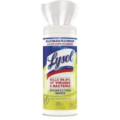 LYSOL Brand 7 in. x 7.25 in. 1-Ply Disinfecting Wipes - Lemon and Lime Blossom, White (35 Wipes/Canister, 12 Canisters/Carton)