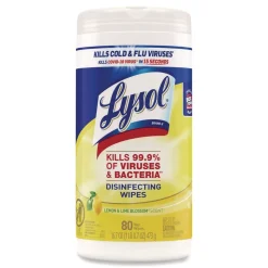 LYSOL Brand 7 in. x 7.25 in. 1-Ply Disinfecting Wipes - Lemon and Lime Blossom, White (80 Wipes/Canister)